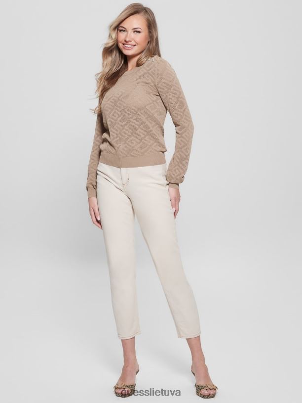 moterys GUESS 6NLN1072 drabužiai drėgnas smėlis paula allover logotipas ilgomis rankovėmis