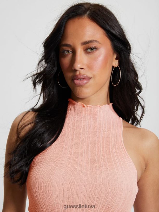 moterys GUESS 6NLN1104 drabužiai žemo klavišo rožinis lureksas dahlia mock kaklo crop top