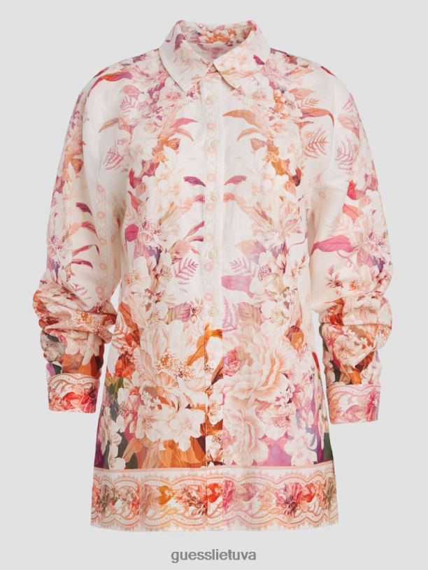 moterys GUESS 6NLN1136 drabužiai susigrąžinta romantika eko rožinis lininis viršus