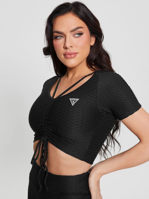 moterys GUESS 6NLN1285 drabužiai juodas eko delma Active crop top