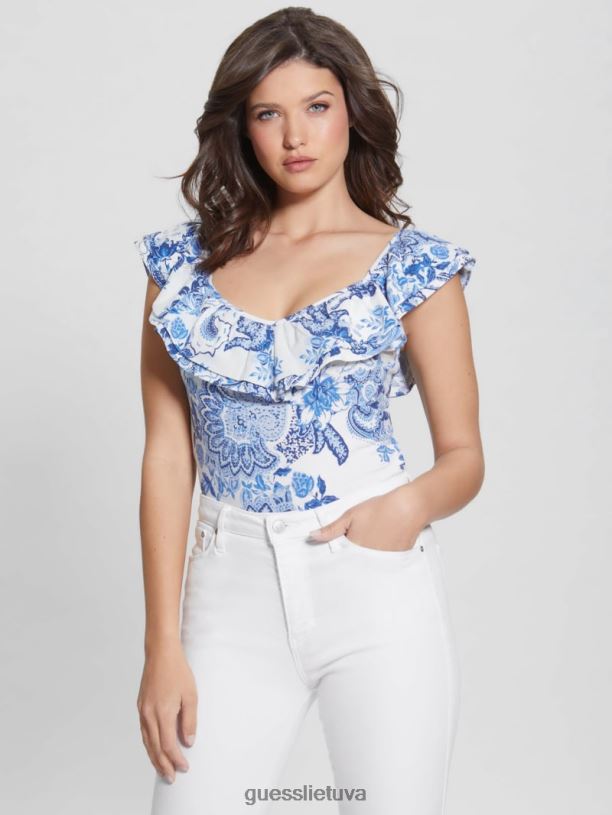 moterys GUESS 6NLN1292 drabužiai mėlyni kolekciniai daiktai eko raukinis veronika viršus