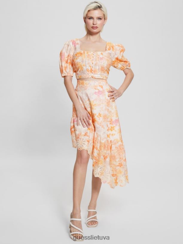 moterys GUESS 6NLN1309 drabužiai mandarinų žydėjimas eko cassandra pūstas gėlių crop top