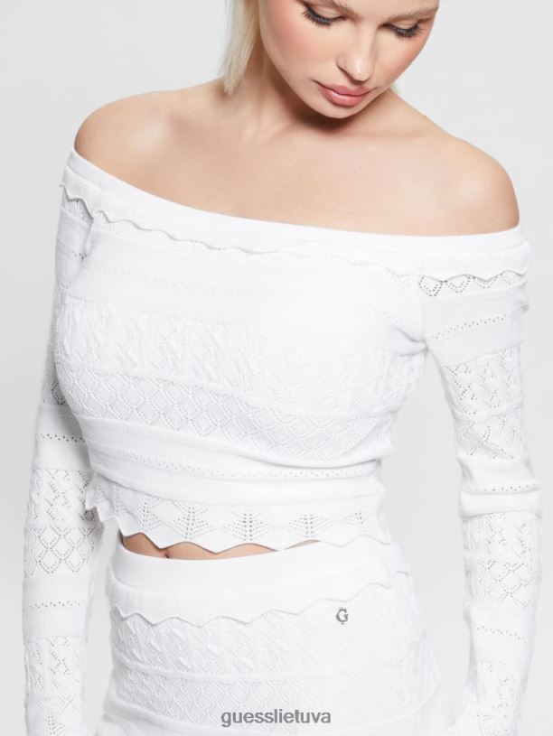 moterys GUESS 6NLN1421 drabužiai visiškai baltas eko pointelle deeta megztinis