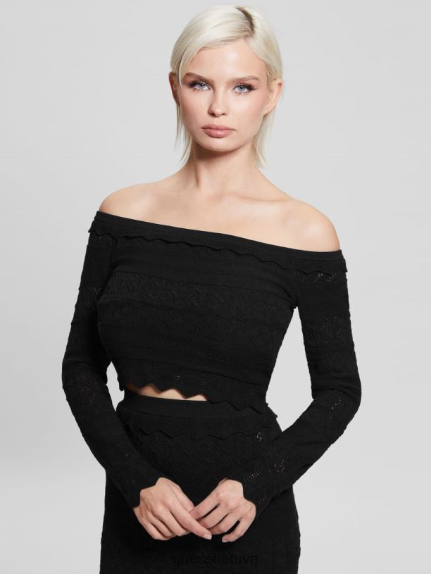 moterys GUESS 6NLN1508 drabužiai juodas eko pointelle deeta megztinis