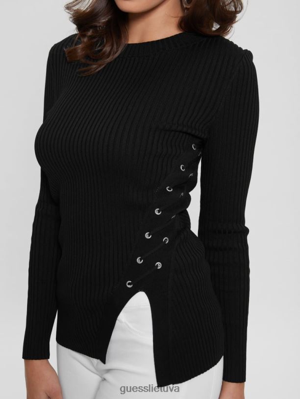 moterys GUESS 6NLN1519 drabužiai juodas irmine megztinis apvalia kaklelis