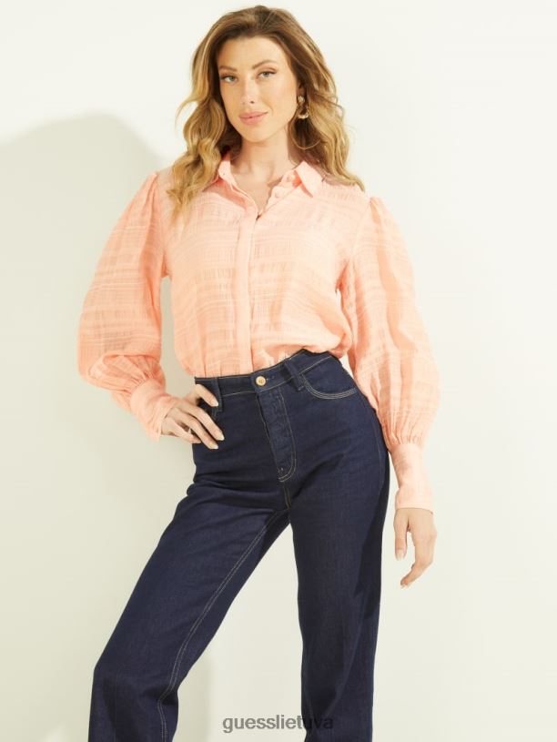 moterys GUESS 6NLN1532 drabužiai persikų kremas rav crinkle top