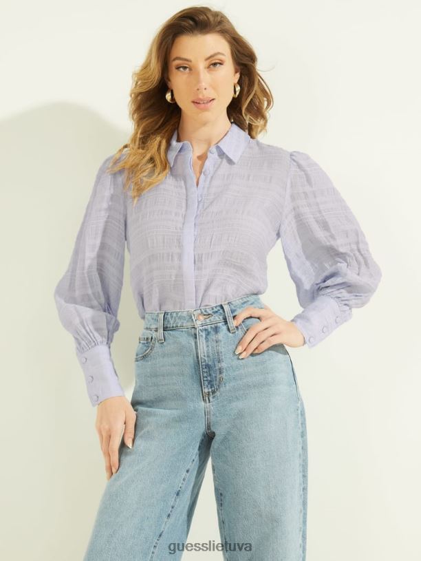 moterys GUESS 6NLN1591 drabužiai kvėpavimo takų mėlyna multi rav crinkle top