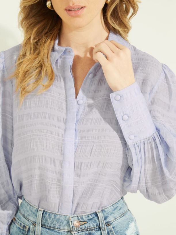 moterys GUESS 6NLN1591 drabužiai kvėpavimo takų mėlyna multi rav crinkle top