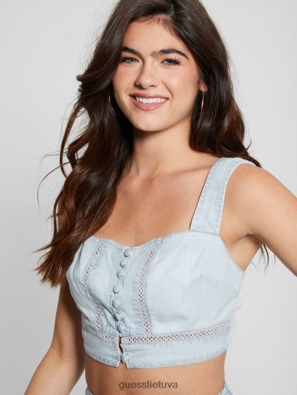 moterys GUESS 6NLN83 drabužiai pakili dvasia Džinsinio audinio jaylani crop top