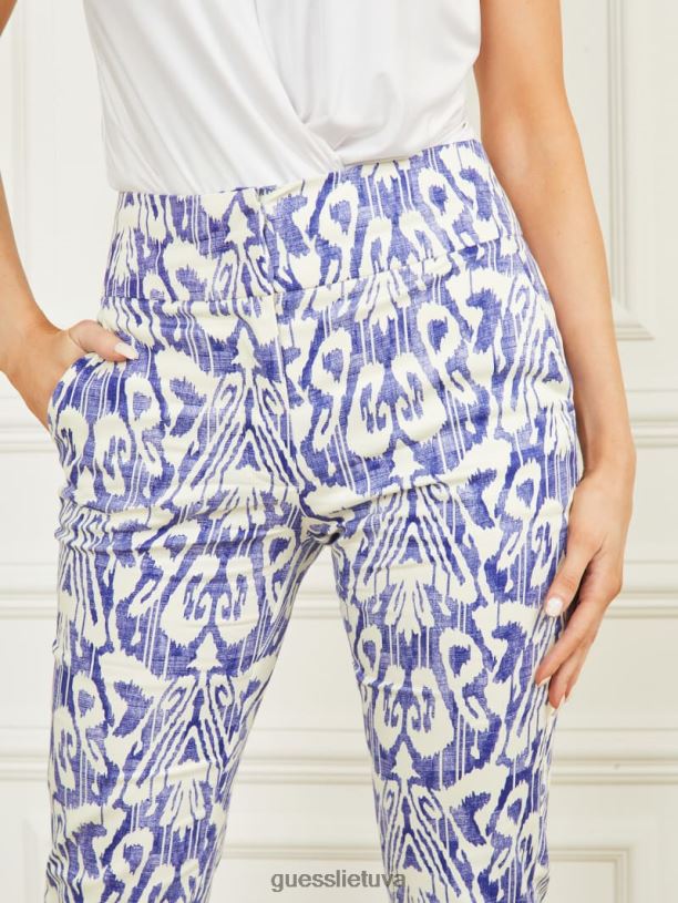 moterys GUESS 6NLN2104 drabužiai medžiaga mėlyna spauda kelnaitės su kiautais raštais