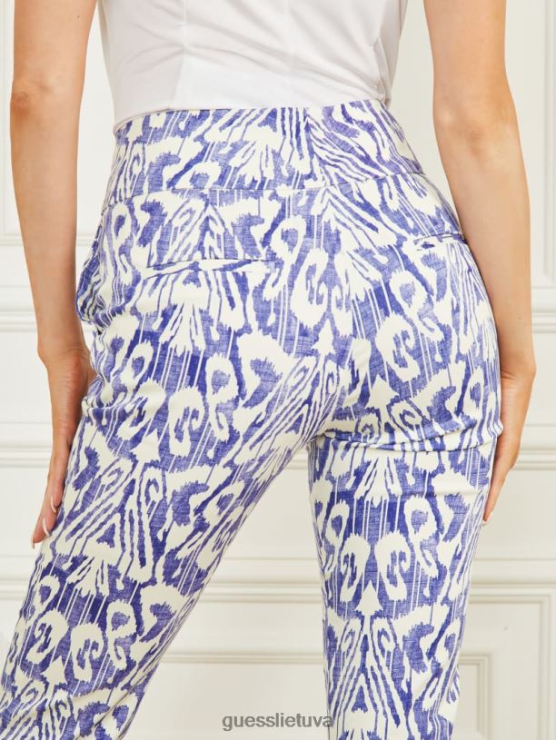 moterys GUESS 6NLN2104 drabužiai medžiaga mėlyna spauda kelnaitės su kiautais raštais