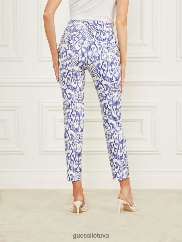 moterys GUESS 6NLN2104 drabužiai medžiaga mėlyna spauda kelnaitės su kiautais raštais