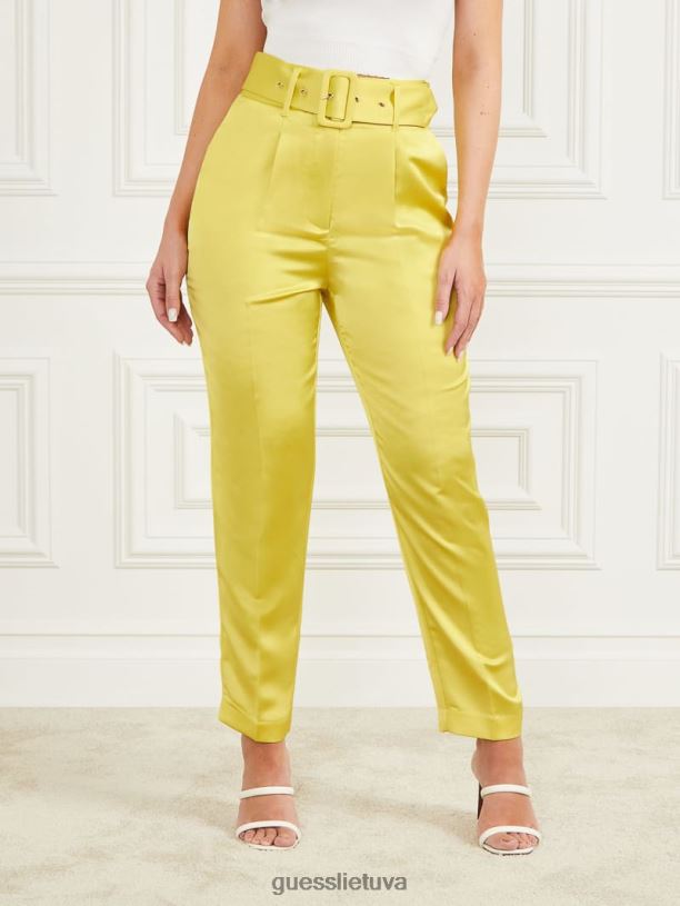 moterys GUESS 6NLN2119 drabužiai žalias blizgesys naujos atlaso kelnės