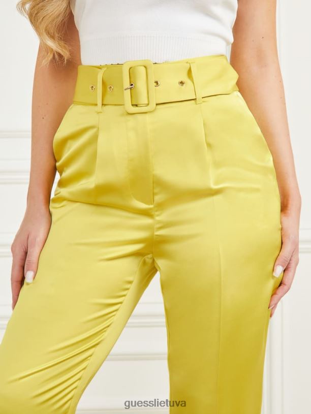 moterys GUESS 6NLN2119 drabužiai žalias blizgesys naujos atlaso kelnės