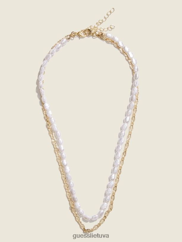 moterys GUESS 6NLN3862 priedas sidabras/auksas gėlavandenių perlų sluoksniuotas karoliai