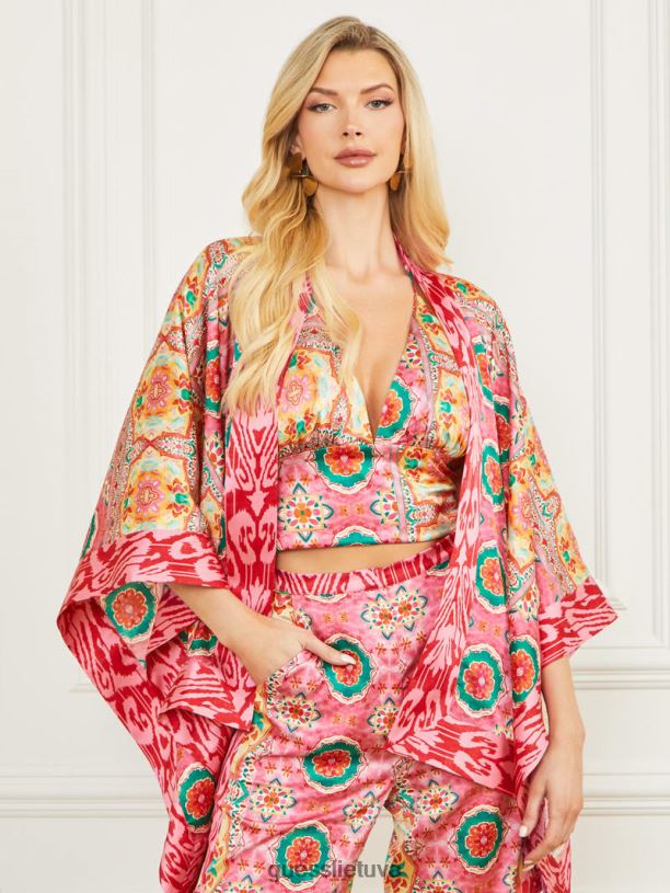 moterys GUESS 6NLN1766 drabužiai Babilono antklodės spauda Babilono satino kimono