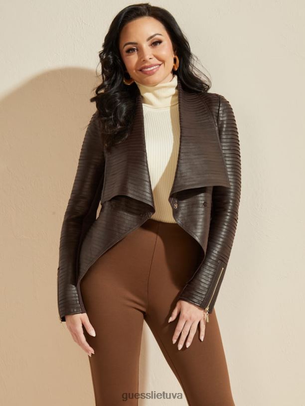 moterys GUESS 6NLN1798 drabužiai deginta mediena multi Shayna drape odinė striukė