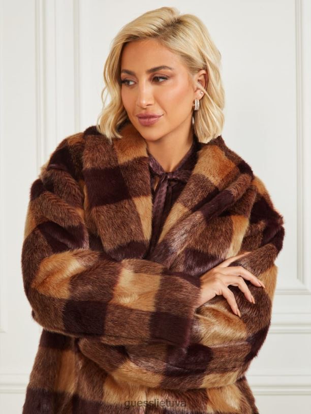 moterys GUESS 6NLN1854 drabužiai kupranugaris ir tamsus burbonas Rochelle paltas