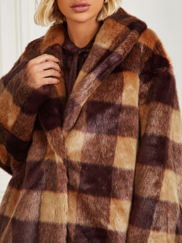 moterys GUESS 6NLN1854 drabužiai kupranugaris ir tamsus burbonas Rochelle paltas