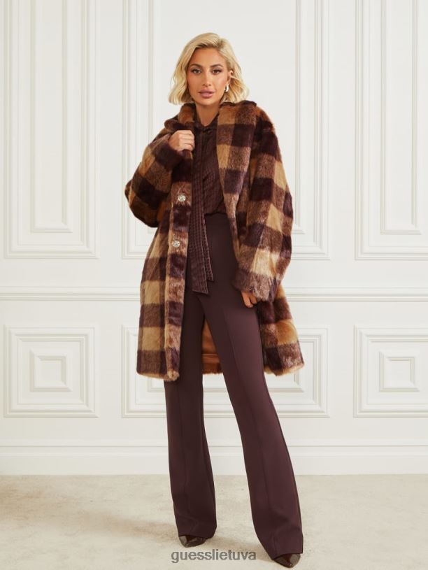 moterys GUESS 6NLN1854 drabužiai kupranugaris ir tamsus burbonas Rochelle paltas