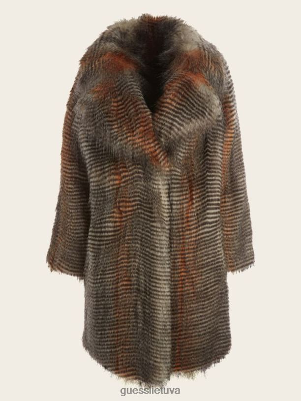 moterys GUESS 6NLN1860 drabužiai mikrodryžuotas kailis alexandros dirbtinio kailio paltas