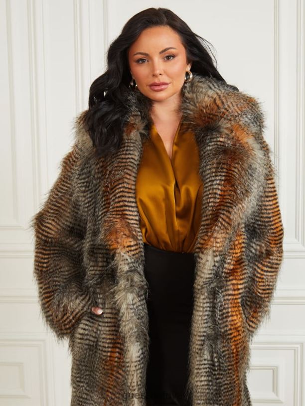 moterys GUESS 6NLN1860 drabužiai mikrodryžuotas kailis alexandros dirbtinio kailio paltas