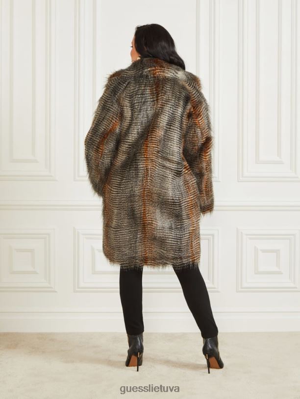 moterys GUESS 6NLN1860 drabužiai mikrodryžuotas kailis alexandros dirbtinio kailio paltas