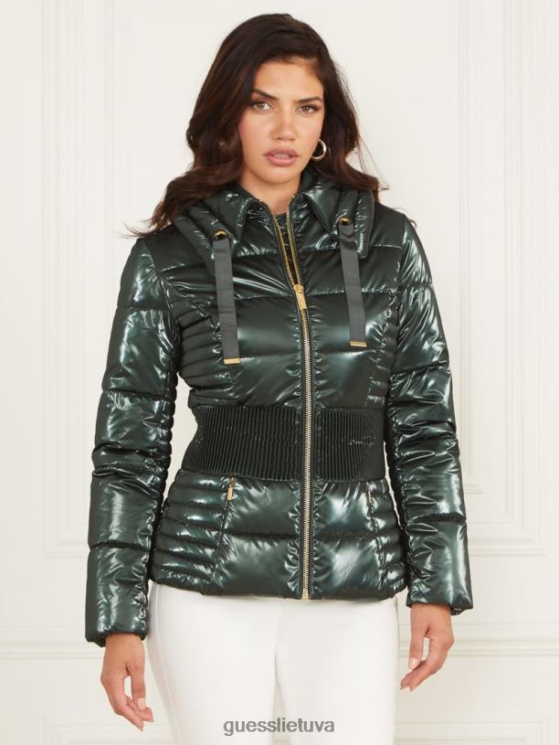 moterys GUESS 6NLN1871 drabužiai šenilinė žalia annie puffer striukė