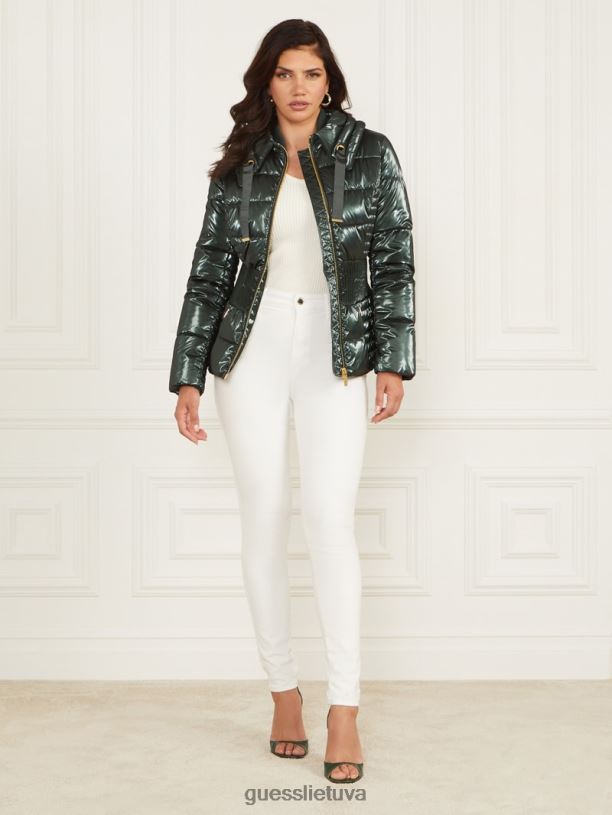 moterys GUESS 6NLN1871 drabužiai šenilinė žalia annie puffer striukė