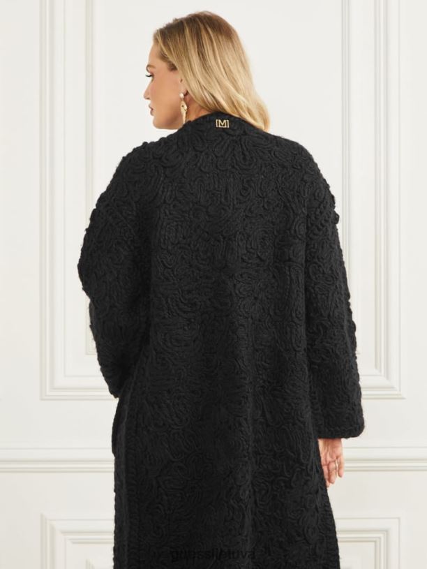 moterys GUESS 6NLN1872 drabužiai juodas pintas vilnos mišinio paltas