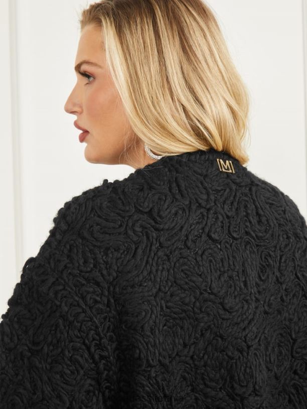 moterys GUESS 6NLN1872 drabužiai juodas pintas vilnos mišinio paltas