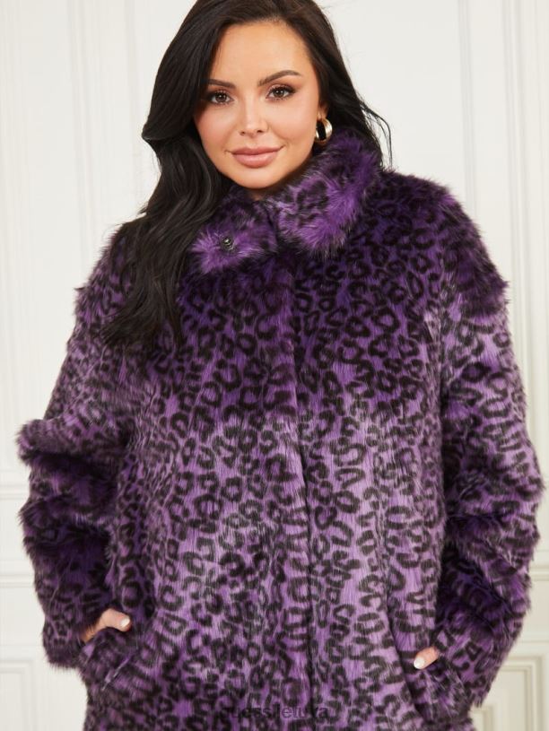 moterys GUESS 6NLN1880 drabužiai palydovinė violetinė ir juoda larissa dirbtinio kailio paltas