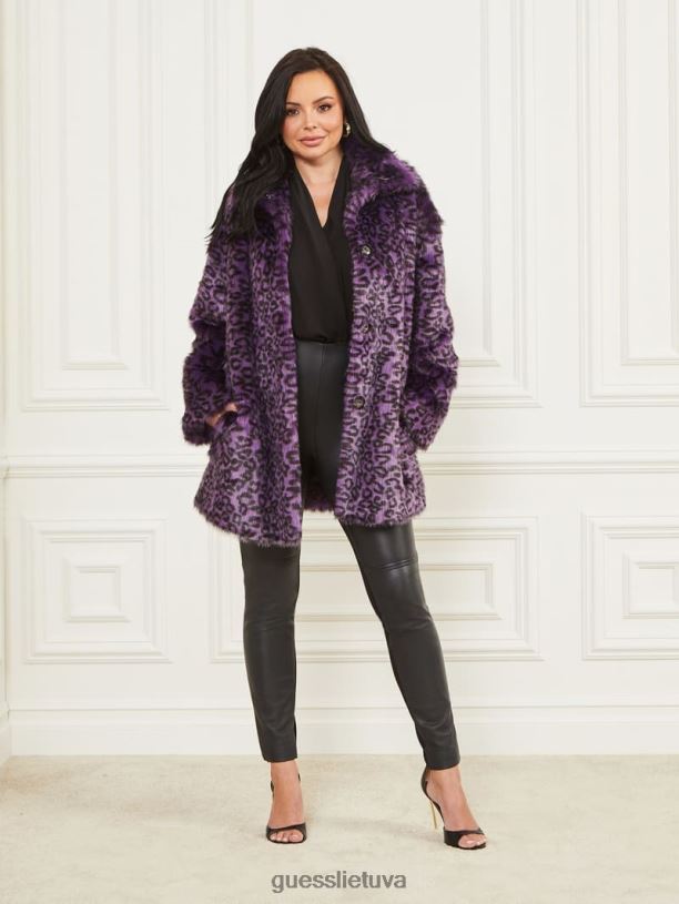 moterys GUESS 6NLN1880 drabužiai palydovinė violetinė ir juoda larissa dirbtinio kailio paltas