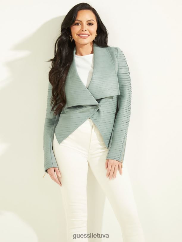 moterys GUESS 6NLN1916 drabužiai šiferio pilka Shayna drape odinė striukė