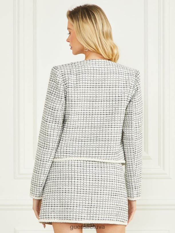 moterys GUESS 6NLN1926 drabužiai baltas ir juodas tvidas Provanso tvido švarkas