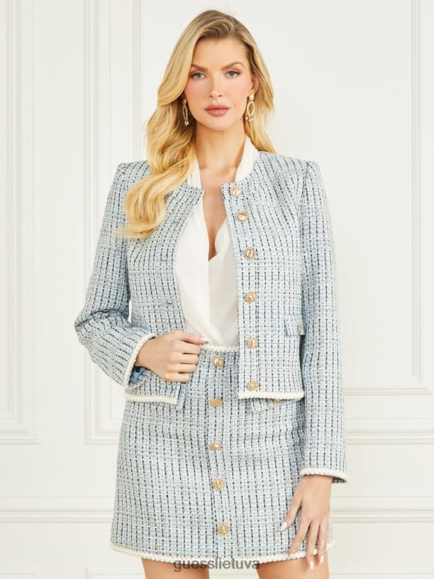 moterys GUESS 6NLN1951 drabužiai puikus mėlynas tvidas Provanso tvido švarkas