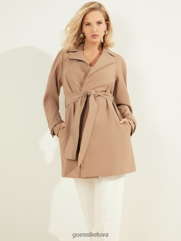 moterys GUESS 6NLN1956 drabužiai šitake ruda Austin įvyniojamas paltas