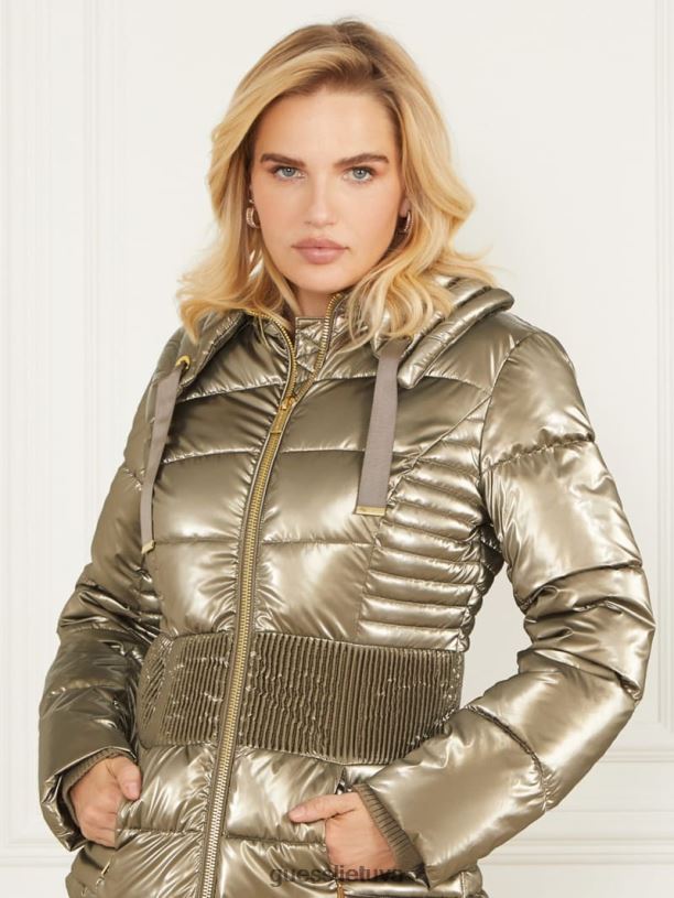 moterys GUESS 6NLN1973 drabužiai natūrali siena multi annie puffer striukė