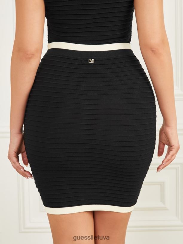 moterys GUESS 6NLN2278 drabužiai juodas/smėlėtas krantas amba reljefinis dryžuotas sijonas