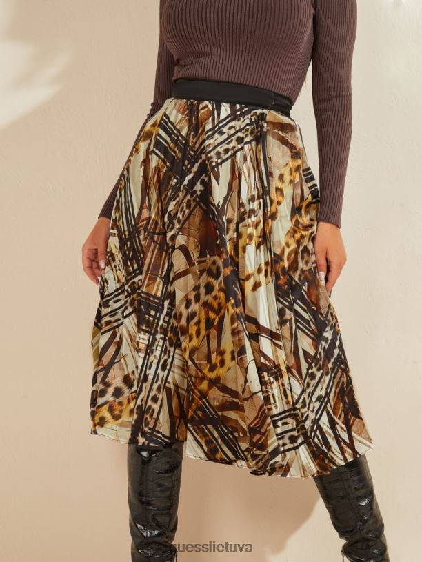 moterys GUESS 6NLN2321 drabužiai leopardo linijos leopardo linijų klostuotas sijonas