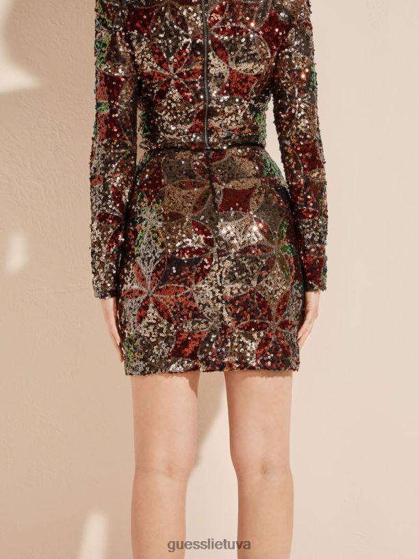 moterys GUESS 6NLN2343 drabužiai arlekino blizgučiai ezra blizgutinis sijonas
