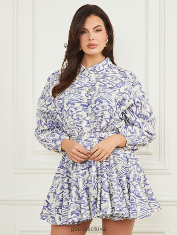 moterys GUESS 6NLN391 drabužiai medžiaga mėlyna spauda abbie marškinėliai