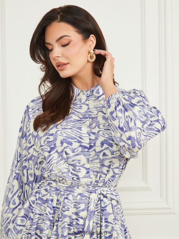 moterys GUESS 6NLN391 drabužiai medžiaga mėlyna spauda abbie marškinėliai