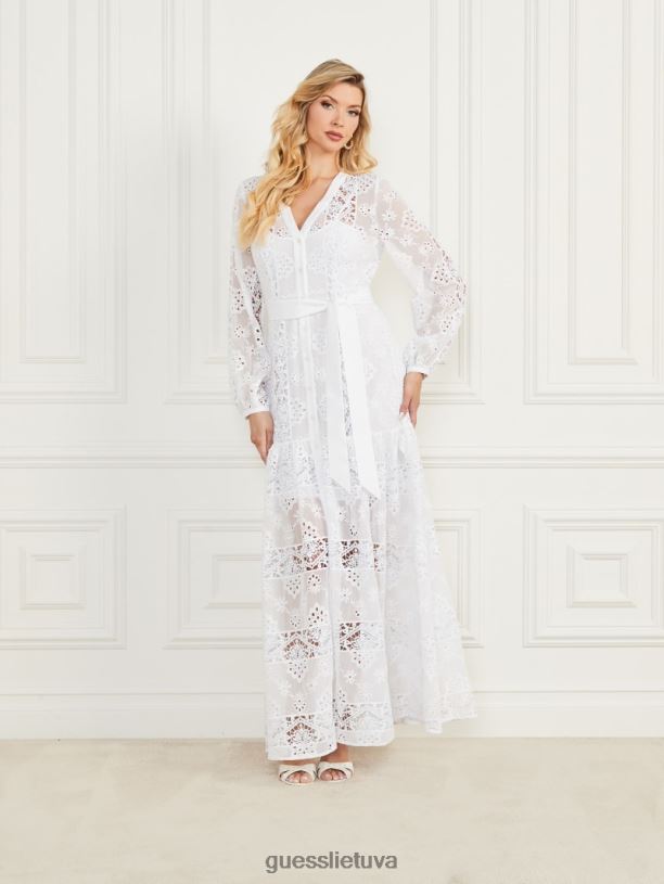 moterys GUESS 6NLN475 drabužiai blanc pur Kasandra siuvinėta suknele
