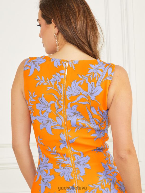 moterys GUESS 6NLN486 drabužiai saulės spindulių apelsinas Sunburst pieštuko suknelė