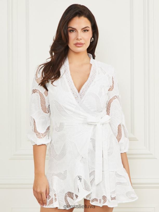 moterys GUESS 6NLN490 drabužiai blanc pur arin įvyniojama suknelė