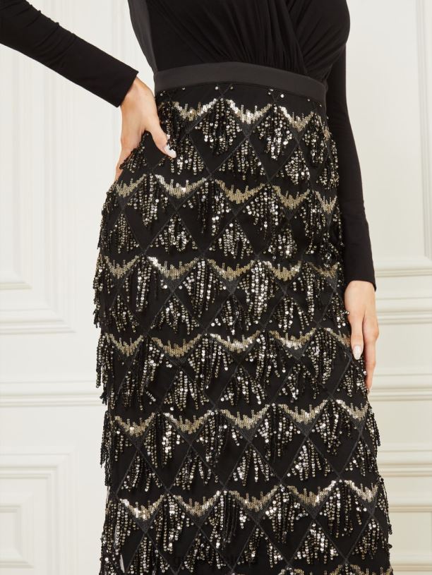 moterys GUESS 6NLN592 drabužiai juodas Abby maxi suknelė