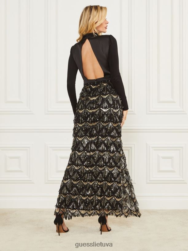 moterys GUESS 6NLN592 drabužiai juodas Abby maxi suknelė