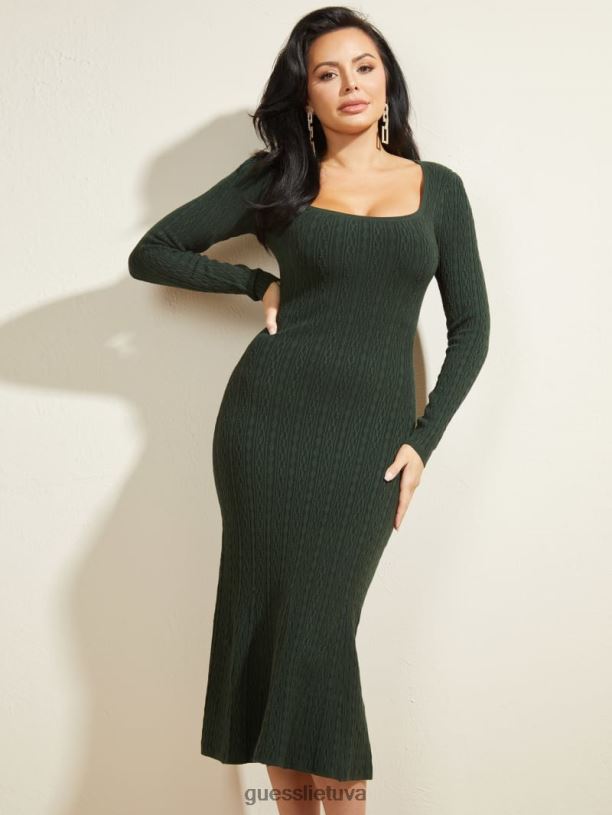 moterys GUESS 6NLN647 drabužiai šenilinė žalia Abigail megztinė suknelė