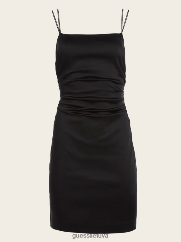 moterys GUESS 6NLN689 drabužiai juodas ermina satino suknelė